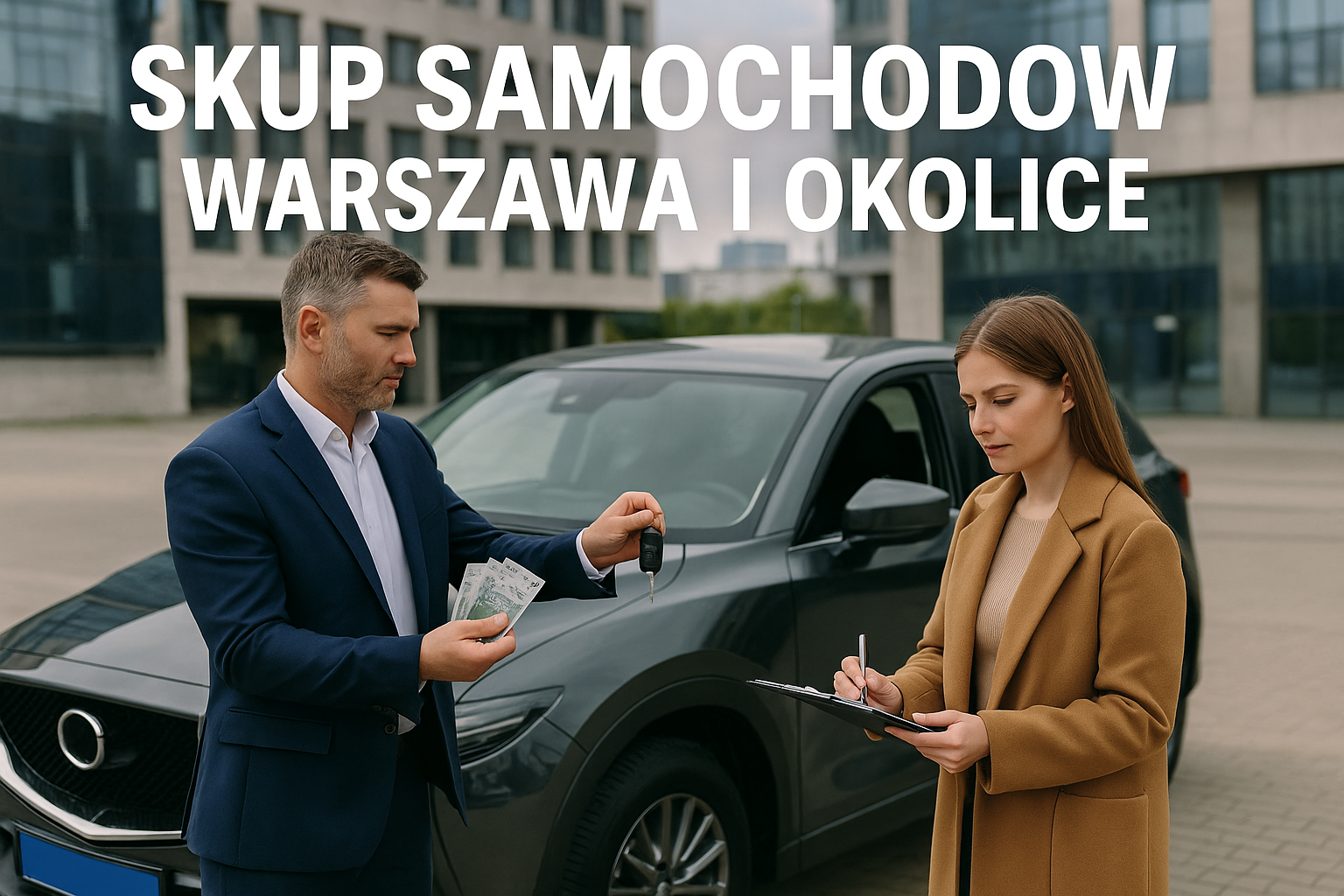 Mężczyzna przekazuje kluczyki w skupie samochodów w Warszawie – Auto Skup Warszawa Wola. Profesjonalny auto skup, szybka sprzedaż samochodu i gotówka za auto od ręki.