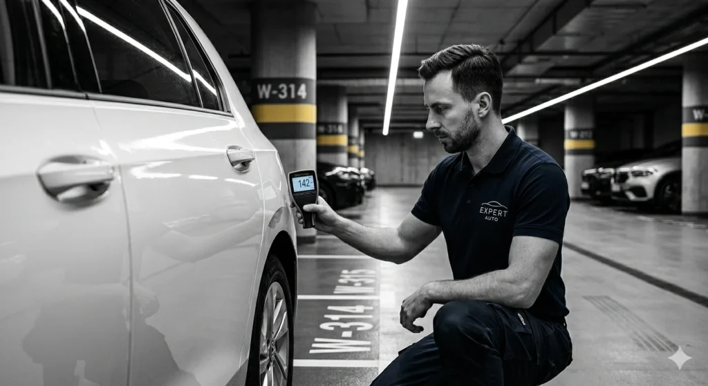 Używane auta miejskie Warszawa Wola wycena. Ekspert sprawdza stan techniczny pojazdu w garażu.