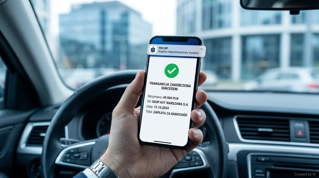 Potwierdzenie szybkiego przelewu za auto dojazdowe w dzielnicy Warszawa Wola.